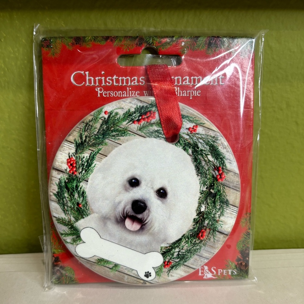 E&S Pets Bichon Frise Dog Ceramic Christmas Ornament